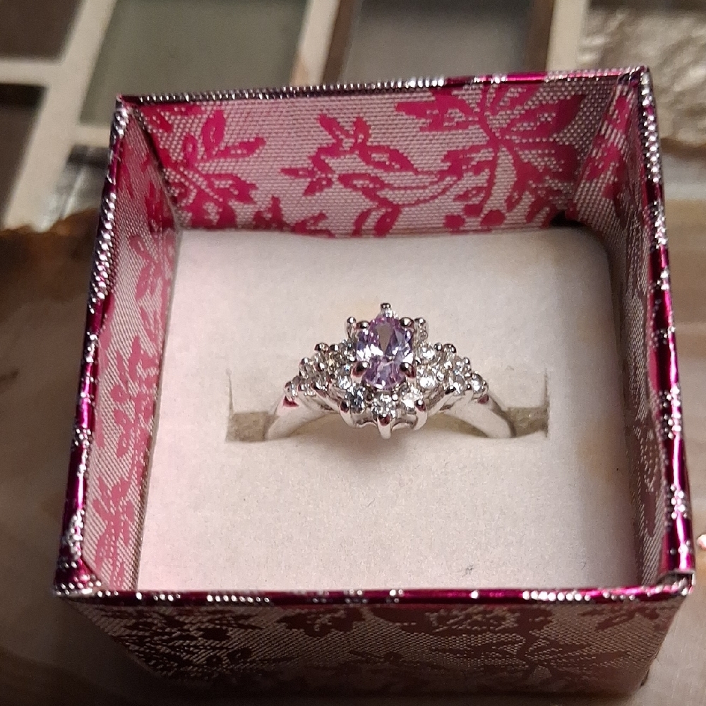 Silver Purple Stone Cluster Ring